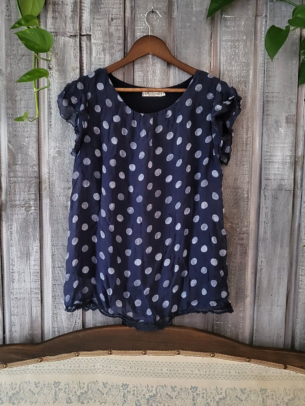 Vanessa Alexandra Italy Polka Dot Layered Ruffle Sleeve Blouse Chiffon M